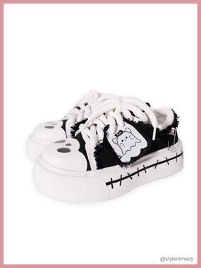 Y2K Goth Platform Canvas Sneakers - Chunky Sole Punk Athletic Shoes